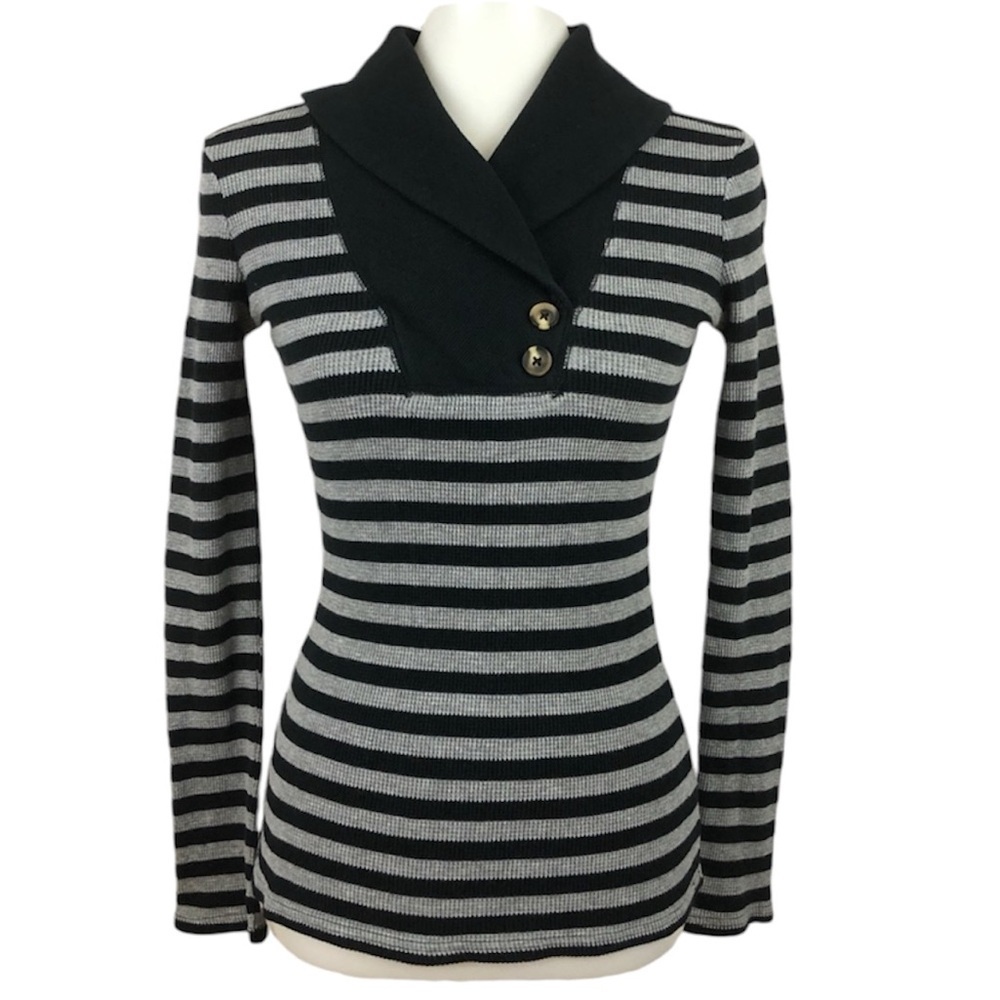 Converse Y2K Waffle Ribbed Shawl Collar Striped Thermal Top